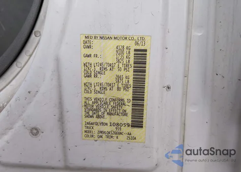 2013 Nissan Nv Cargo Nv2500 Hd S V8 from USA, damaged, VIN 1N6AF0LY9DN108059